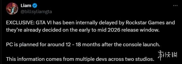 传《GTA6》或许延期到2026年 PC端也许要等到2027年