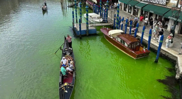 意大利威尼斯主河道部分水体变荧光绿色:原因暂不明确