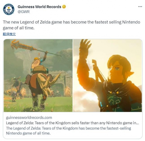 《王国之泪》创吉尼斯记录 成史上销售最快任天堂游戏