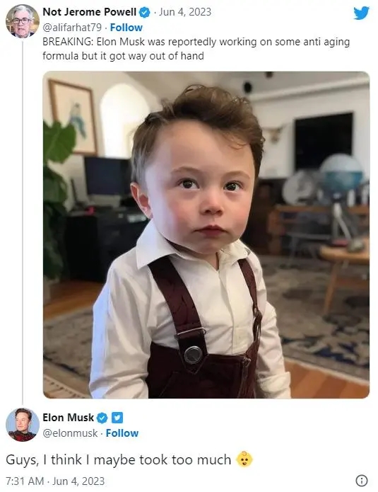 马斯克回应自己的“AI婴儿照” 走红：可能吃太多了