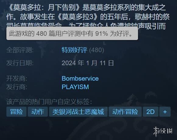 类银河恶魔城游戏《莫莫多拉：月下告别》Steam特别好评