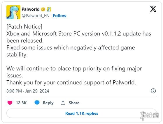 Xbox/微软商店版《幻兽帕鲁》新补丁上线：改善稳定性