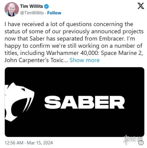 Saber脱离Embracer后引质疑 COO：三款游戏仍在开发