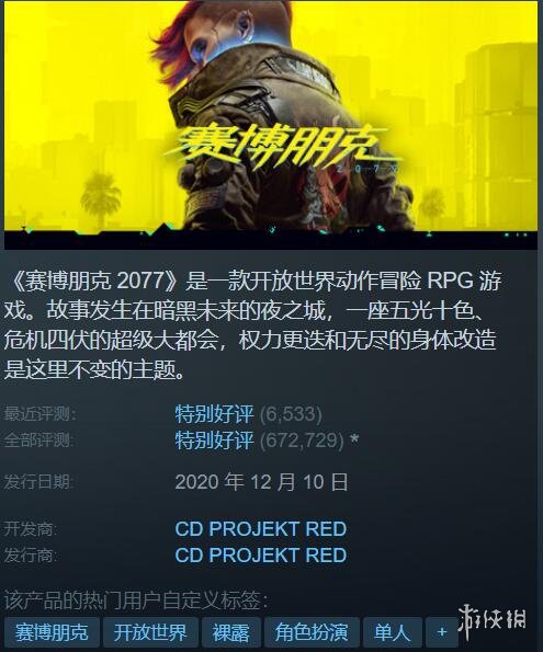 Steam特惠：《赛博朋克2077》5折《巫师 3》2.5折！