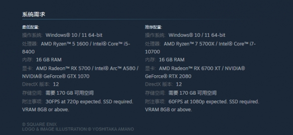 《最终幻想16》PC配置公布：最低1070、所需170GB！